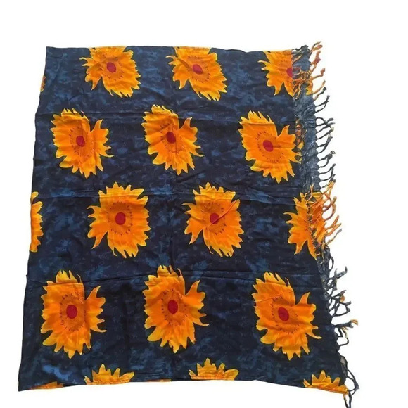 КОКO KNOT Navy Yellow Sunflowers Bovelty Print Boho Festival Cover Up #1643 - Picture 4 of 9